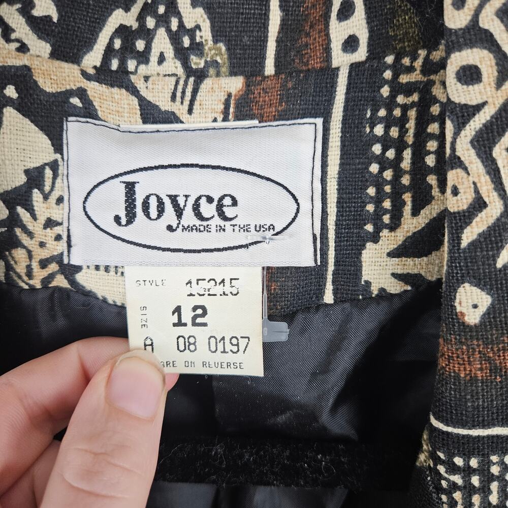 Vintage Joyce Tribal Print Blazer 80s Boho Abstract Statement Jacket Size 12 - Picture 3 of 8
